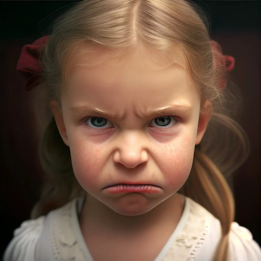 Découvrez comment gérer et libérer votre énergie intérieure avec cette image saisissante d'une fillette exprimant une profonde colère. Ses sourcils froncés et sa bouche fermée vers le bas illustrent l'intensité émotionnelle. Apprenez à reconnaître et à gérer cette émotion puissante pour préserver votre bien-être émotionnel.
